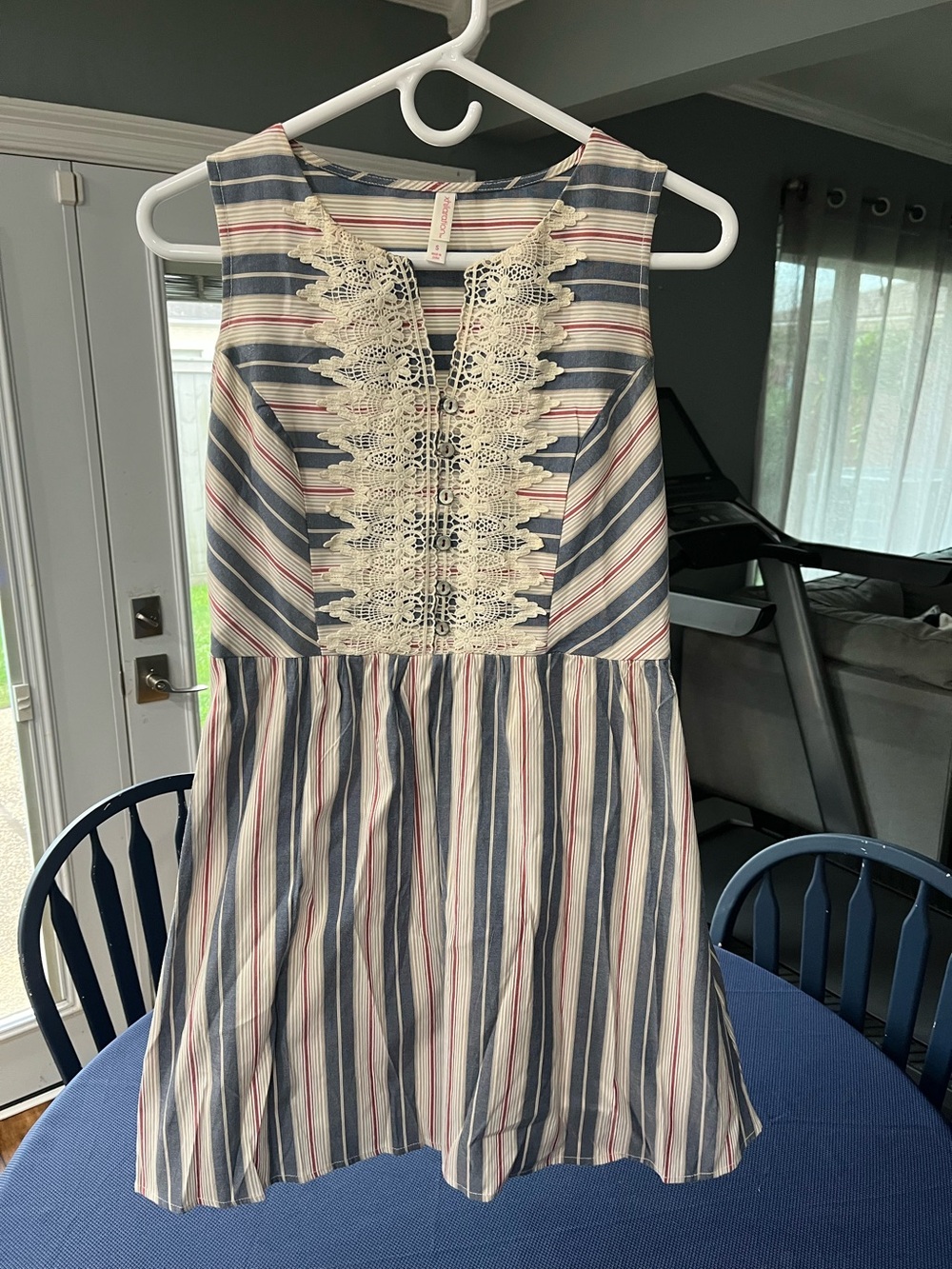Xhilaration Striped Sleeveless Dress with Lace Front - Blue/White/Red